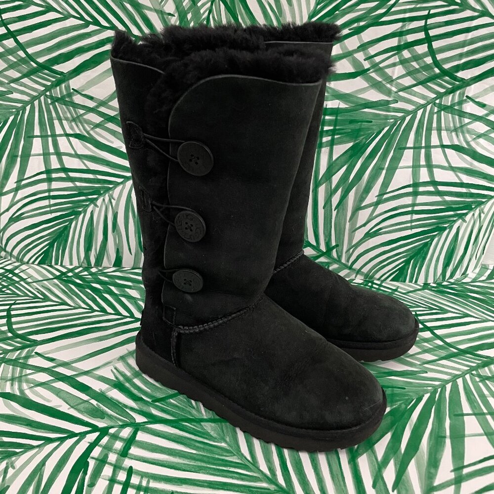 UGG Black Bailey Button Triplet II Knee High Sheepskin Boots Size 7